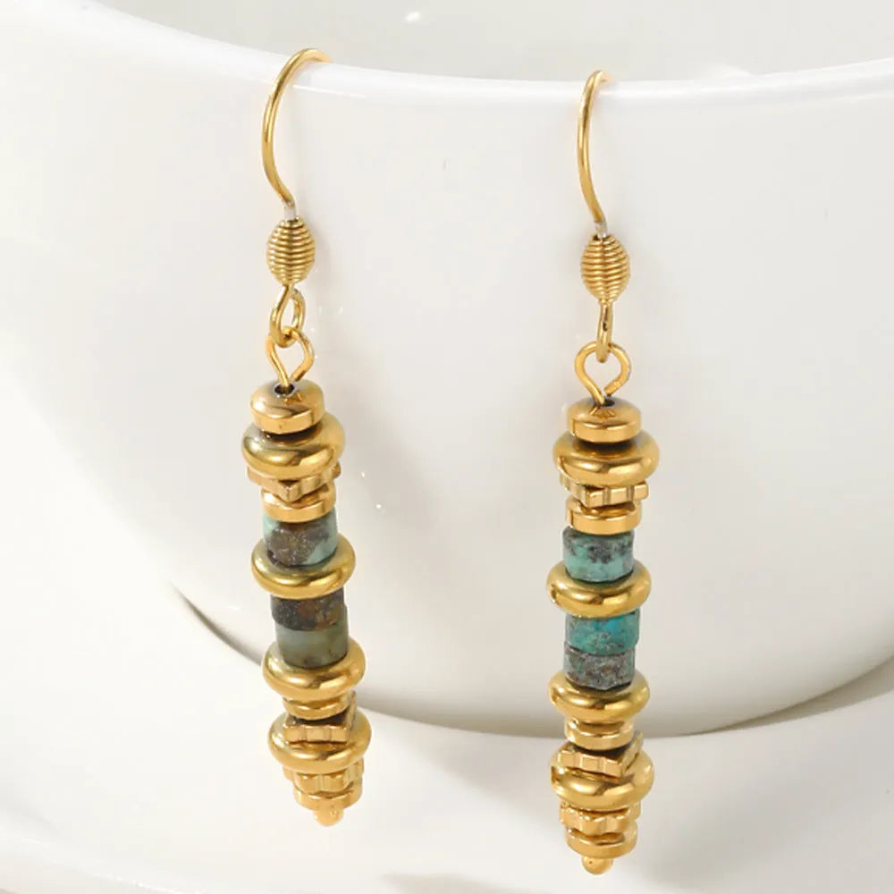 Retro geometric dangle earrings in titanium steel with 18K gold plating, colour SE22101520