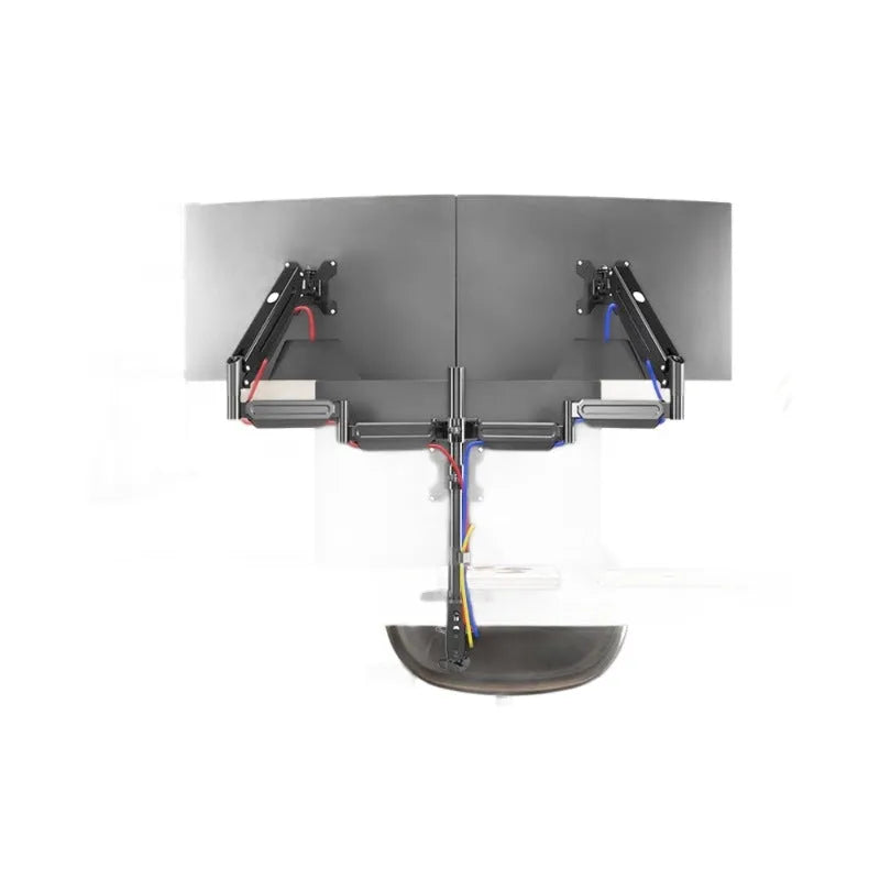 Three-screen monitor stand with adjustable rotary bracket and double air pressure arm in cold rolled steel