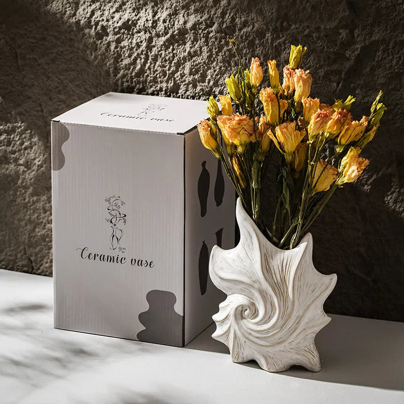 Hexagon ceramic vase with coloured glaze finish in European retro style