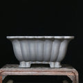 Purple sand ceramic square bonsai pot with classical styling and warp device detailing