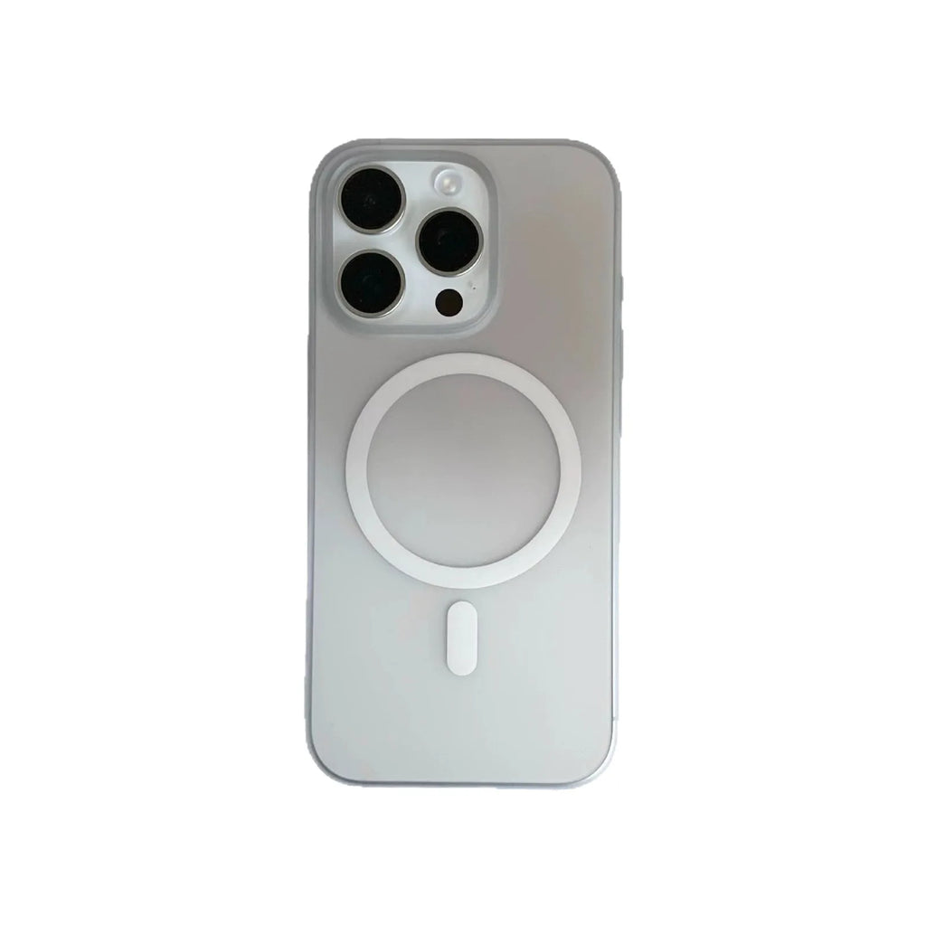 Gradient coloured frosted magnetic suction iPhone case showing ultra-thin PC construction