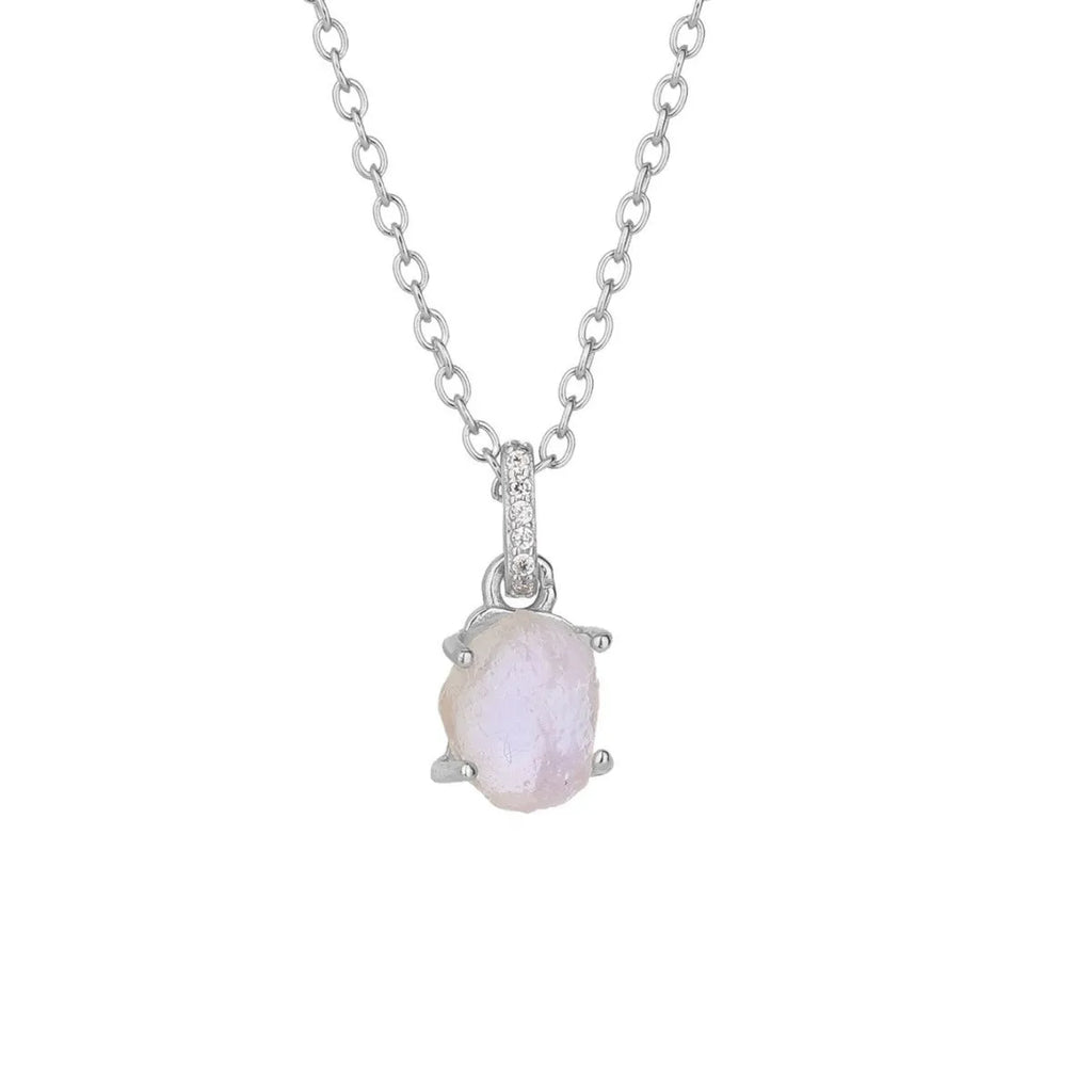 S925 sterling silver necklace with geometric quadrilateral moonstone pendant on curb chain