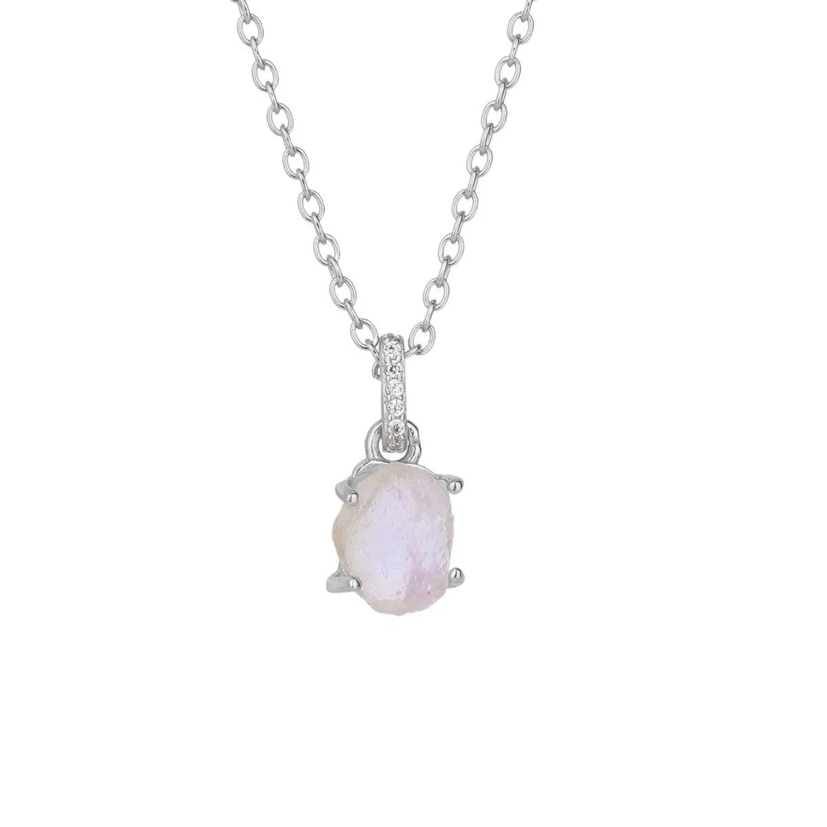 S925 sterling silver necklace with geometric quadrilateral moonstone pendant on curb chain