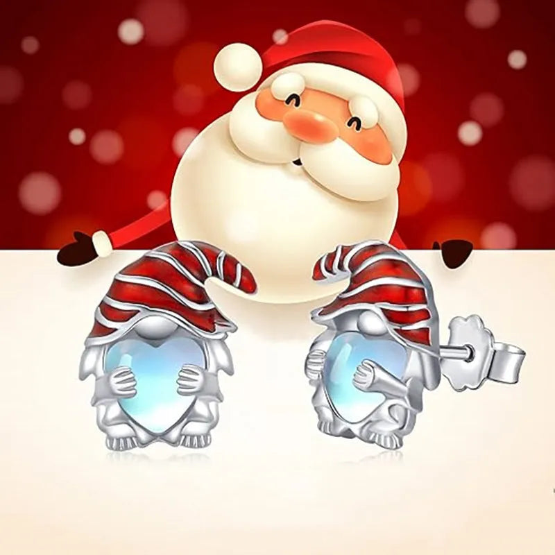 Women's heart-shaped earrings with Santa Claus design and white gold electroplated finish