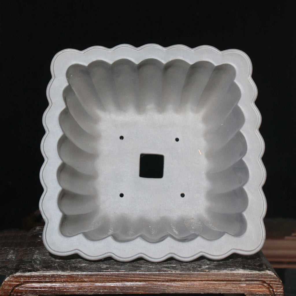 Purple sand ceramic square bonsai pot with classical styling and warp device detailing