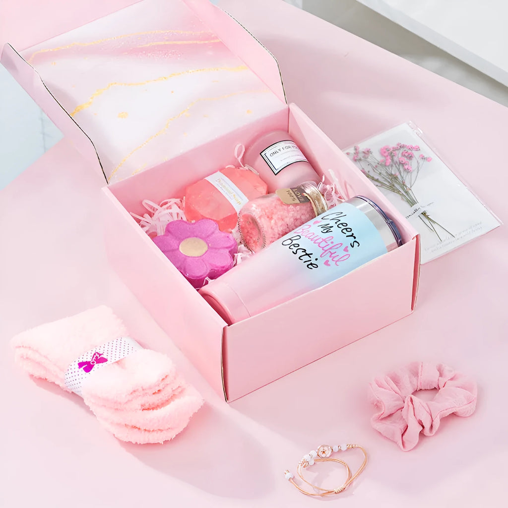 Soy wax aromatherapy candle bath set gift box showing a selection of the 15 available style and colour variations.
