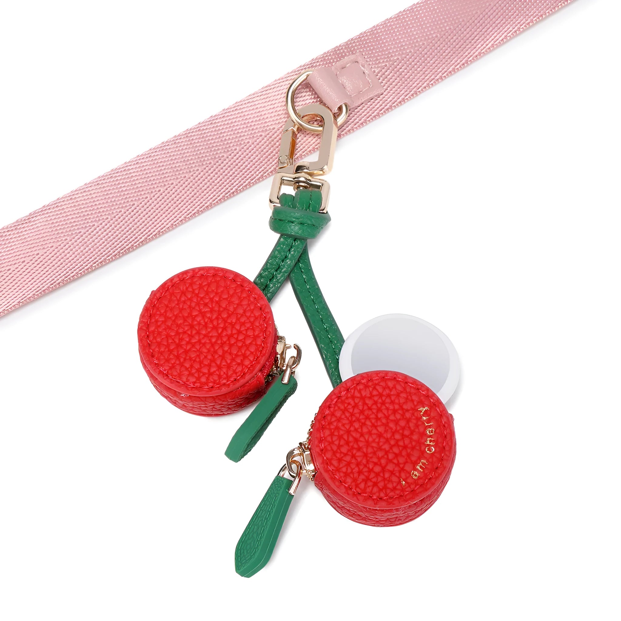 Cherry red PU leather keychain coin bag with keyring attachment