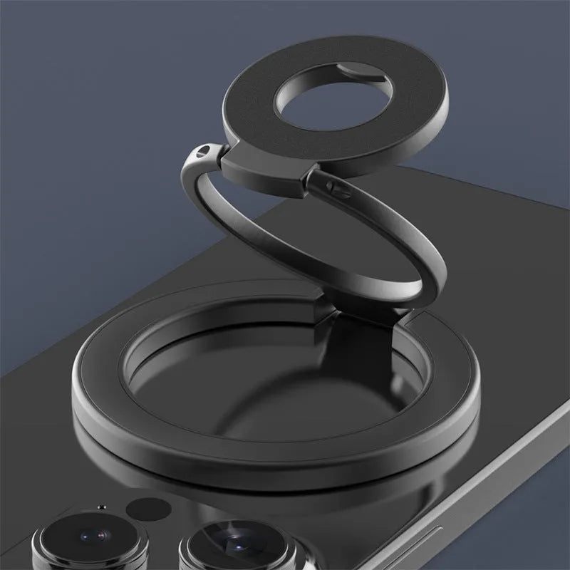 Double ring magnetic phone holder in cool black with alloy build and fastened ring for car use