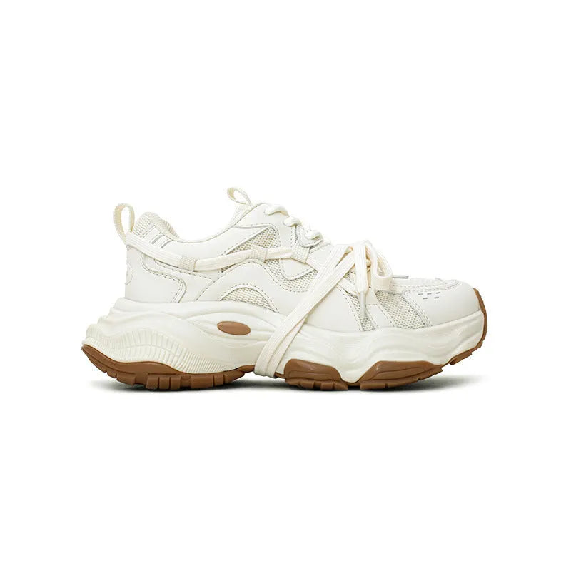 Milky white women's platform running sneakers with composite sole and round toe design