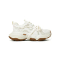 Milky white women's platform running sneakers with composite sole and round toe design