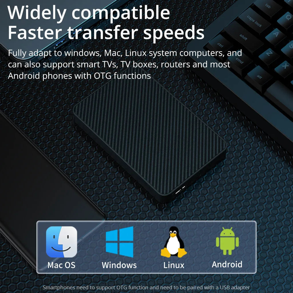 16TB black portable hard disk with ABS engineering plastic shell, dimensions 121 by 76.4 by 14mm