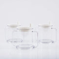 Transparent spill-proof drinking cup with lid showing 14cm height