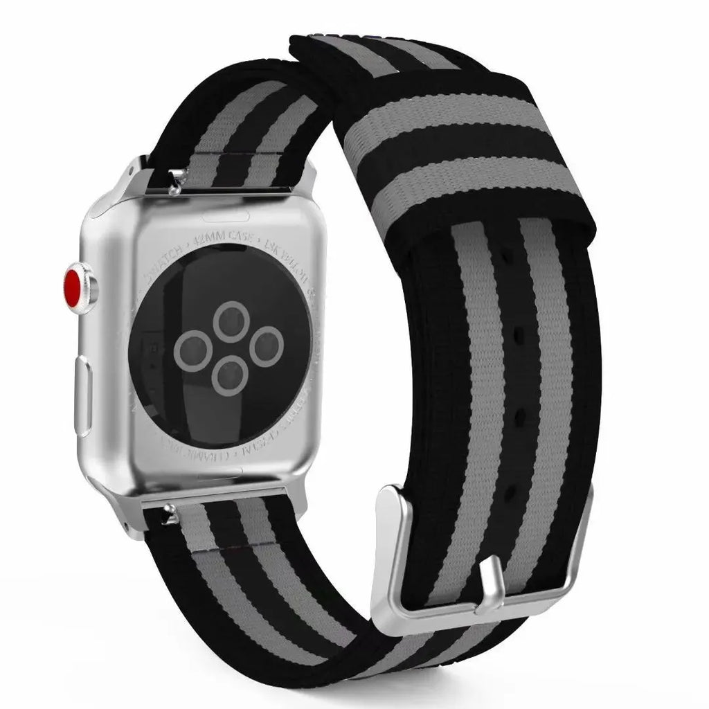 Split nylon woven canvas watchband for Apple Watch in rainbow colour, fits 38mm to 49mm cases