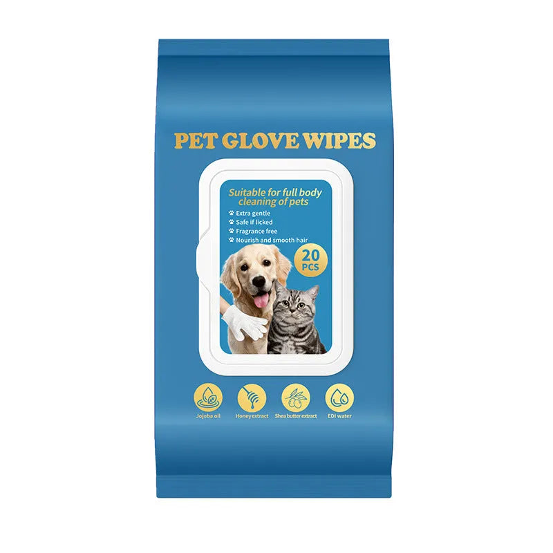 Disposable pet gloves for cat and dog bath cleaning in 20-piece wash-free packs