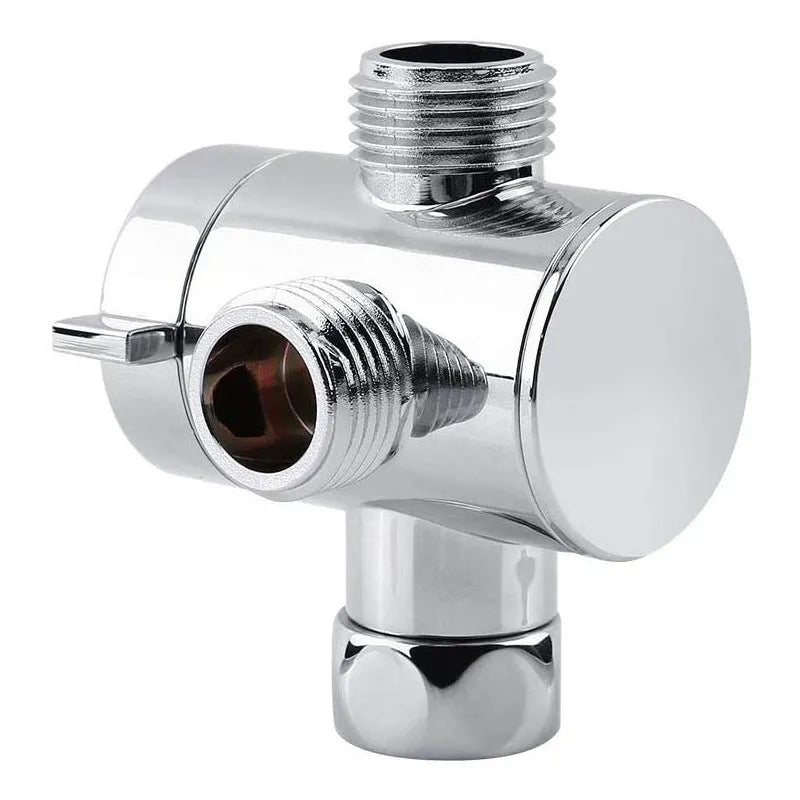 Copper shower water distributor with a metal joint bracket on a white background.