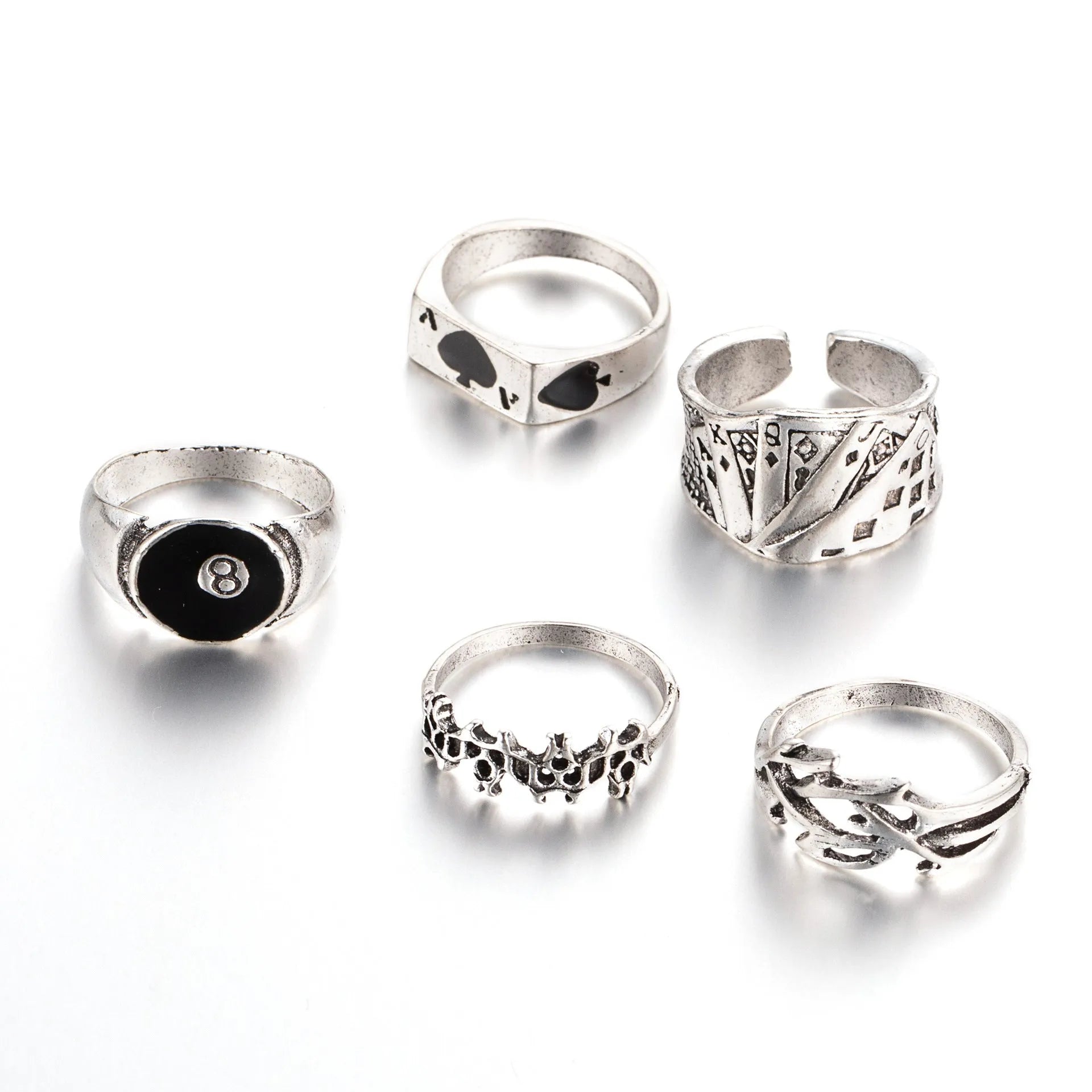 Black alloy ring with a raised retro spade card design on its face.