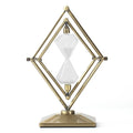 Glass sand timer with zinc alloy metal ornament base in bronze or silver with white or black sand