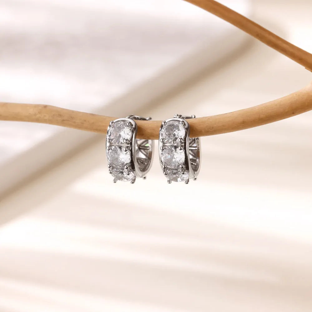Women's stainless steel U-shaped ear clip earrings with inlaid zircon detailing in E5772P colour