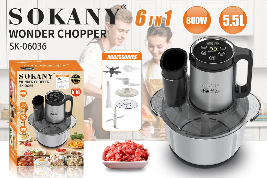 06036 colour stainless steel meat grinder with 5L capacity for home food preparation