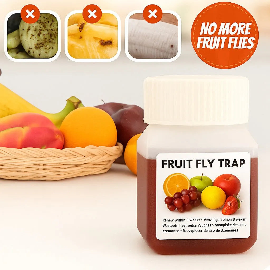Bottle of SK003 fruit fly trapper bait liquid showing funnel and no-funnel options