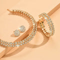 Women's rhinestone jewellery set with necklace bracelet and ear studs in gold or silver