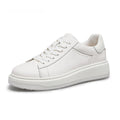 Men's breathable casual sneakers in first layer cow leather, solid white colour, flat heel design, sizes 37 to 45