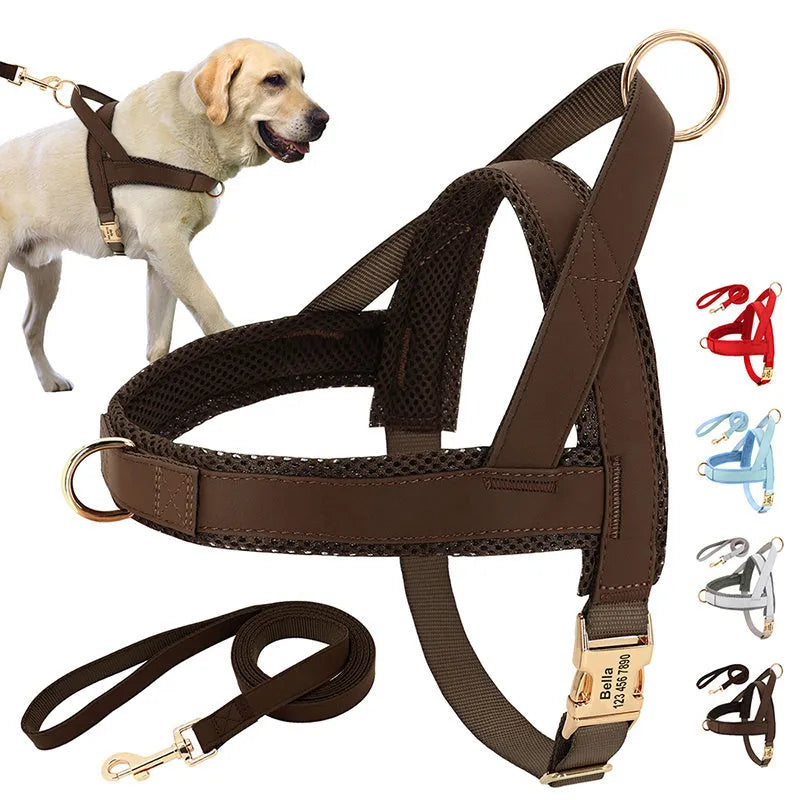 Lettering large dog vest chest harness in black, breathable and adjustable with reinforced stitching