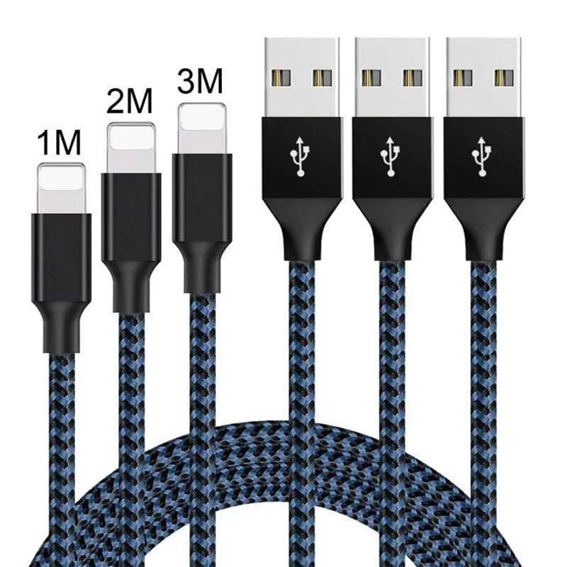 Braided Micro USB fast charging cable for Android phones in black, showing length options.