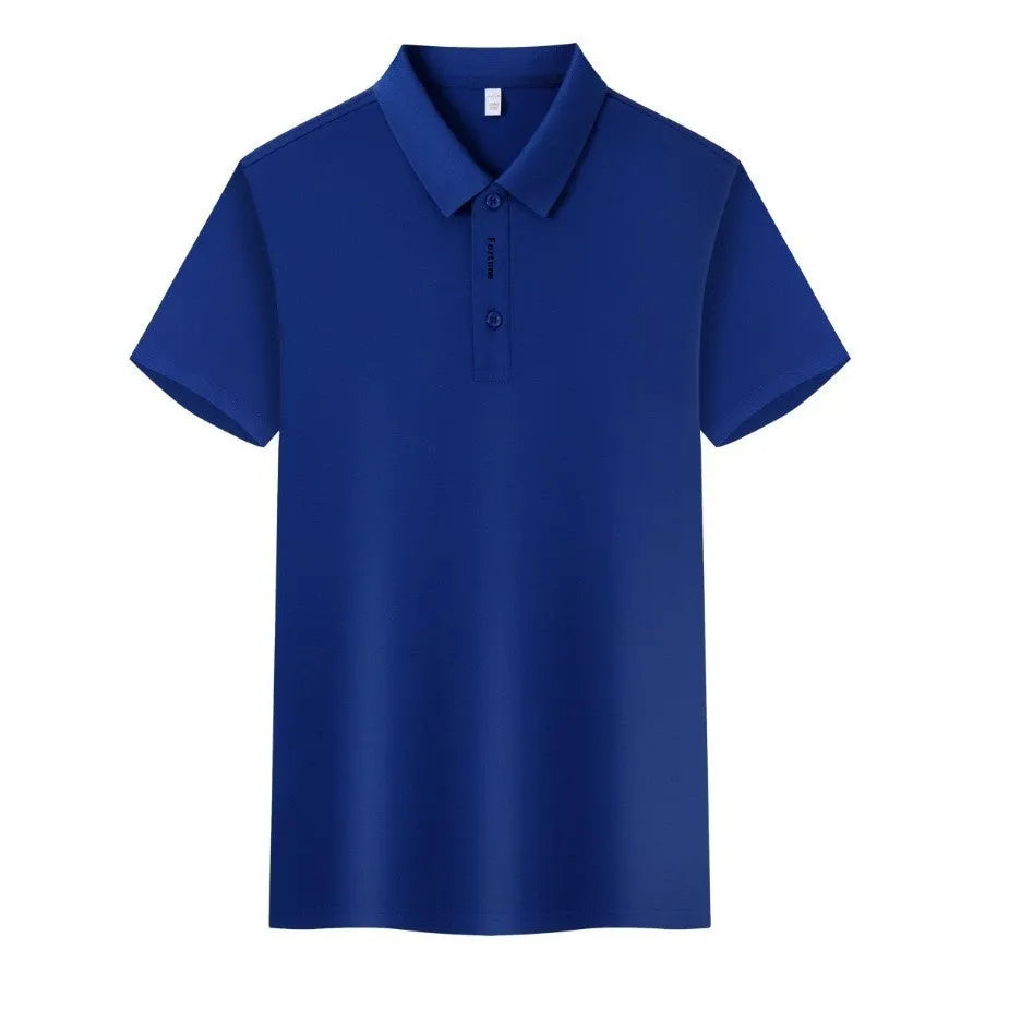 Men's short sleeve polo T-shirt in cotton spandex fabric, shown in multiple colour options.