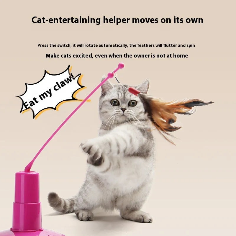 Pink fly rotator cat teaser toy with automatic rotation, made from ABS plastic, single pack