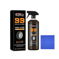Car tyre cleaner kit with 450ml bottle and blue microfibre cloth for cleaning wheel hubs and alloys.