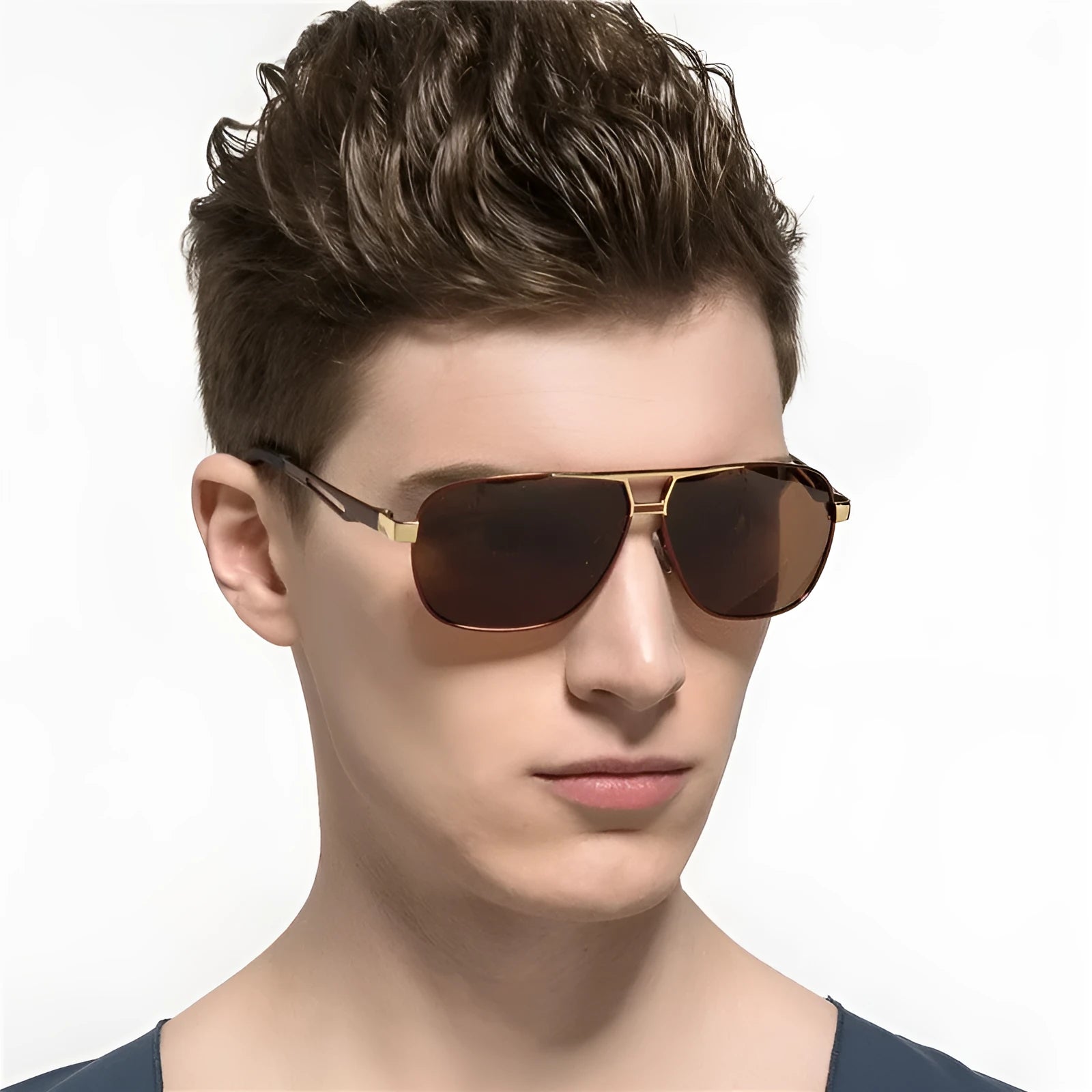 Men's orange-red polarised aviator sunglasses with a metal frame.