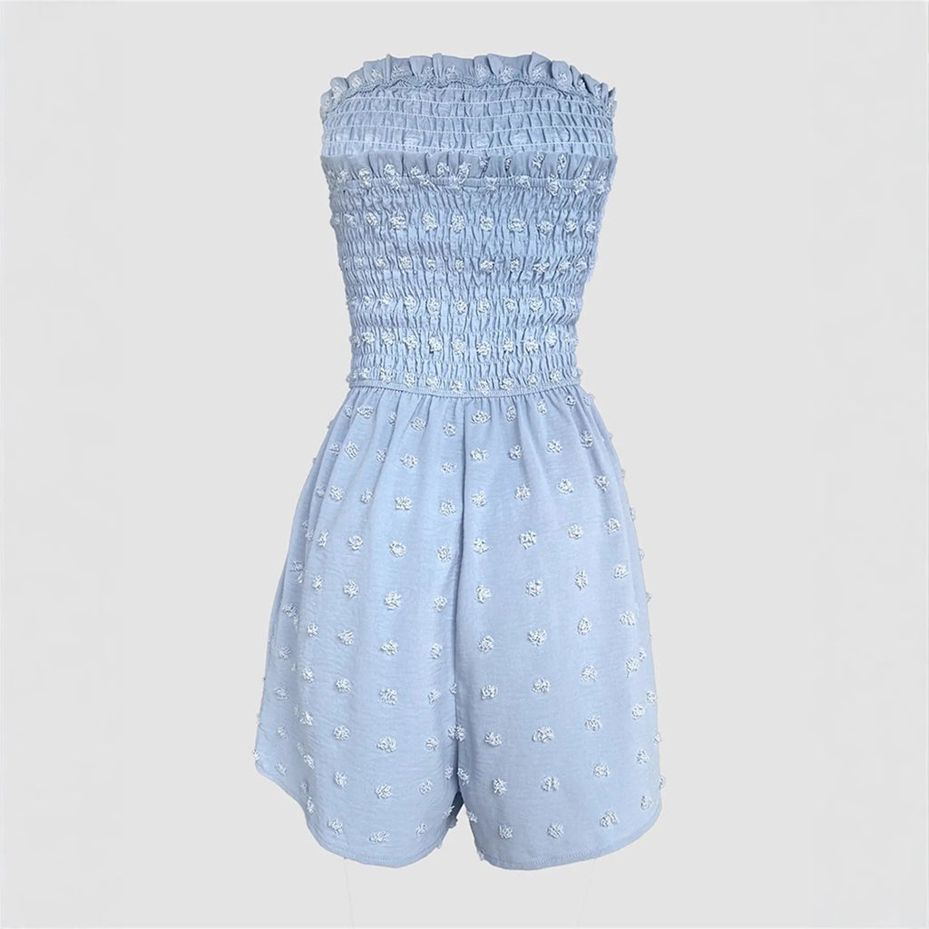 Women's solid colour off-shoulder jumpsuit in thin polyester fabric with elastic waist