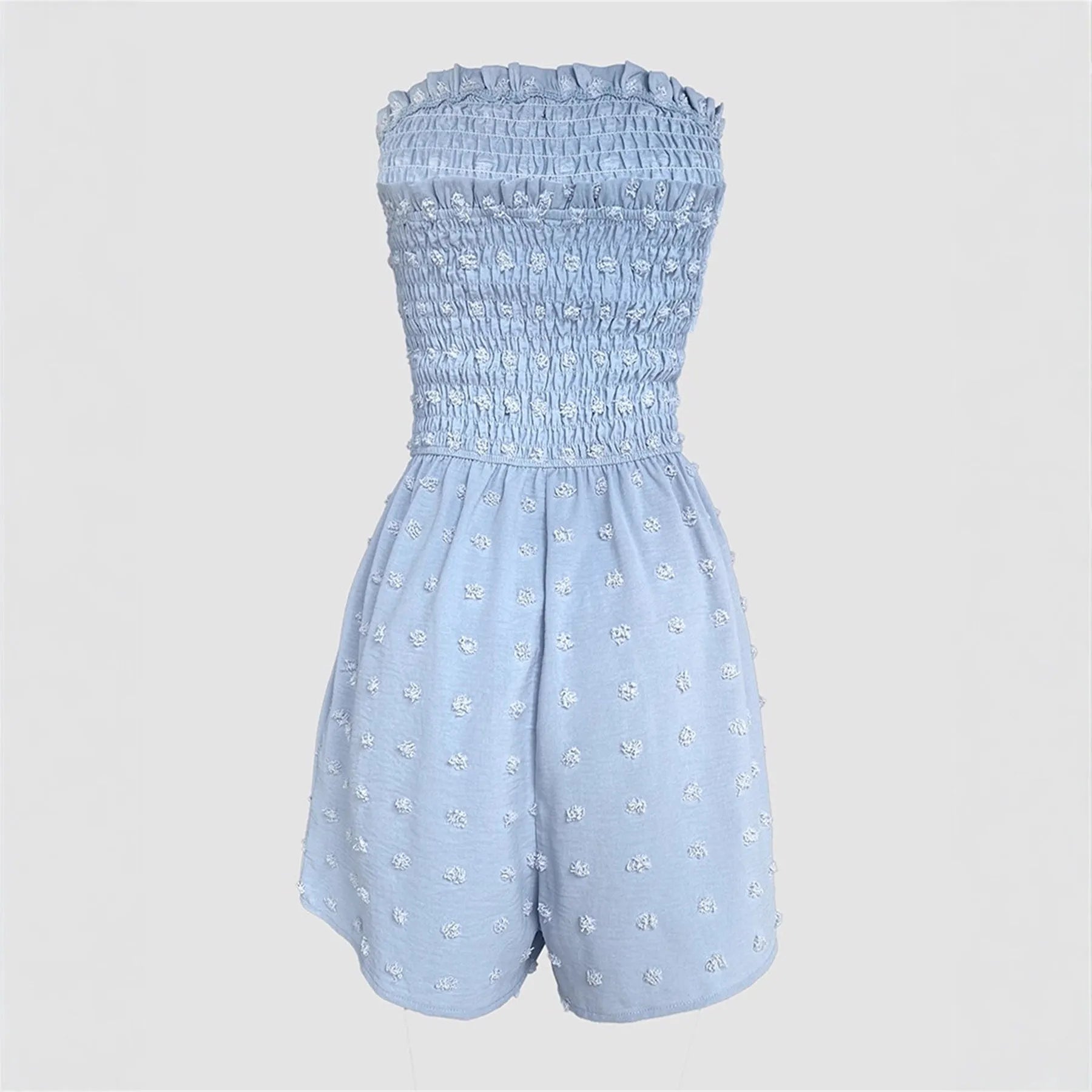 Women's solid colour off-shoulder jumpsuit in thin polyester fabric with elastic waist