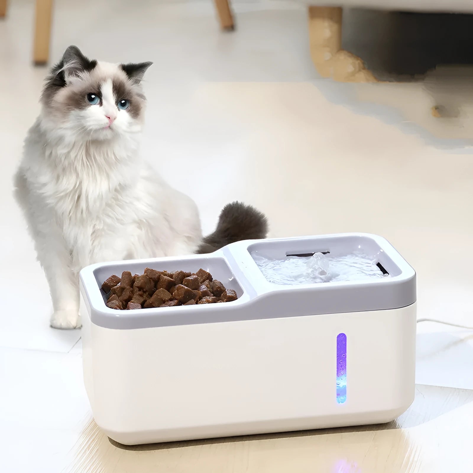 Intelligent 2.8L ABS automatic pet water dispenser for cats in black with EU plug on a floor