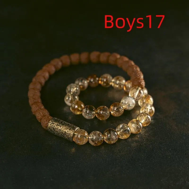 Retro style double circle bracelet with LCD display in citrine colour, showing girls and boys sizing options