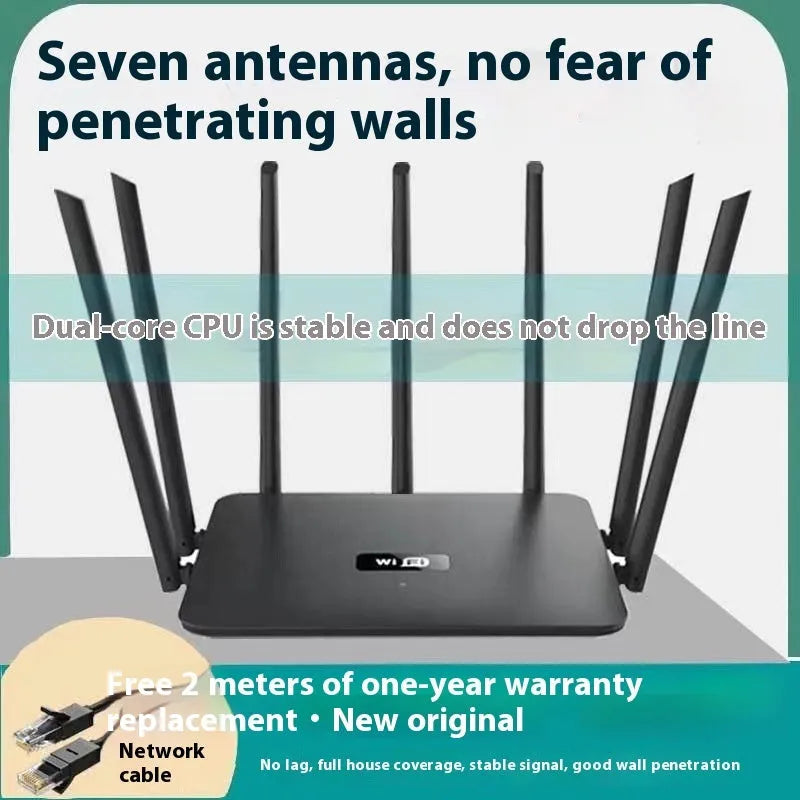 Black and white dual-frequency 5G gigabit router with multiple antennas for whole home through-wall WiFi coverage