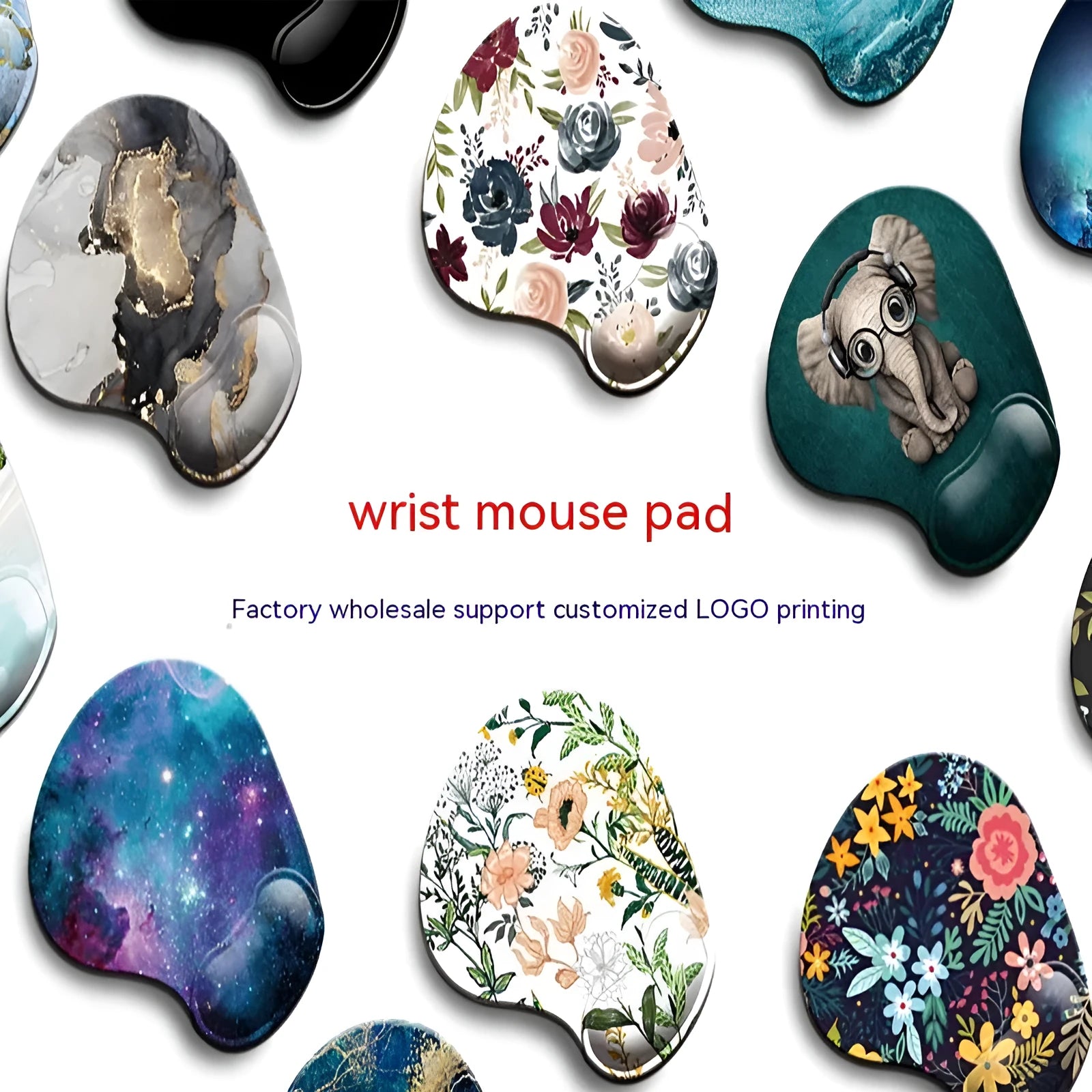 Black silicone keyboard pad with wrist strap and floral pattern, rubber sole visible underside
