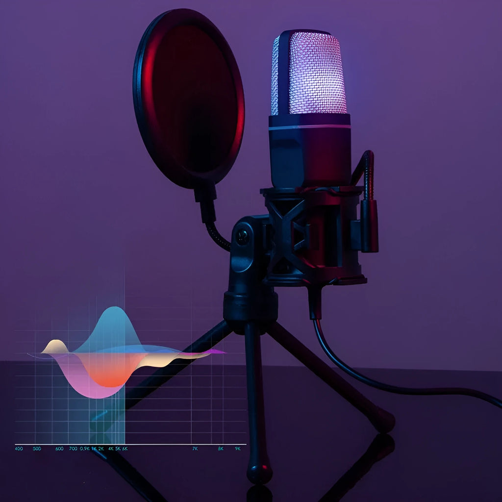 SF-666R black desktop microphone with bracket and spray screen on a desk