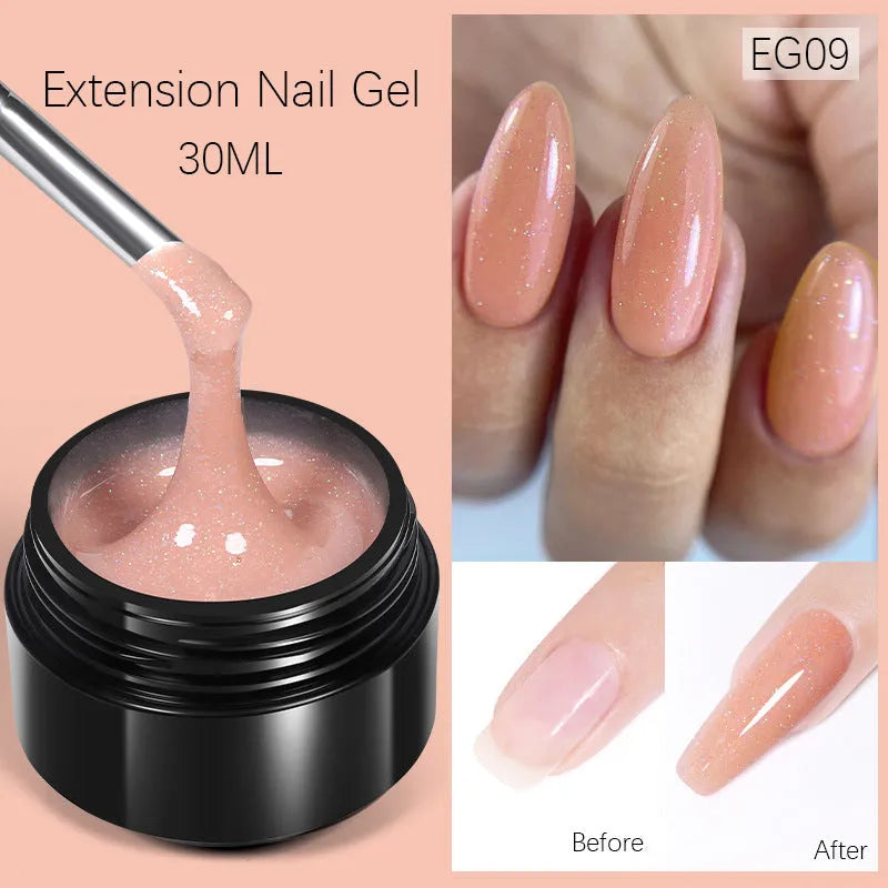 Nail Quick Extension UV Gel 30ml bottle with ten colour swatches EG01 to EG10