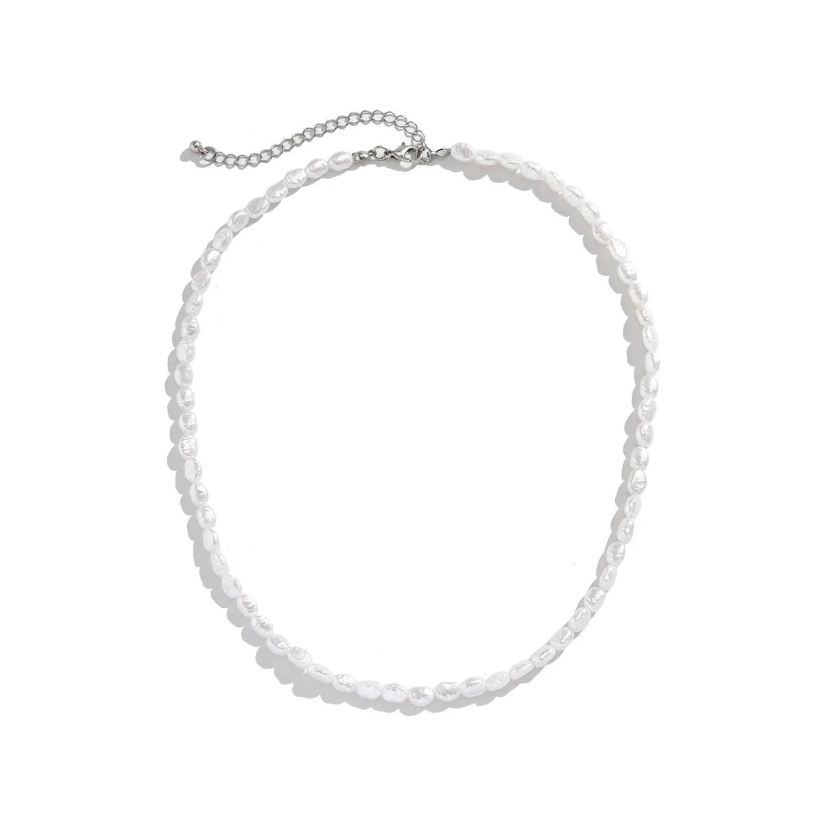 Men's white imitation pearl necklace with U-shaped clavicle pendant on adjustable 41-50cm pearl chain