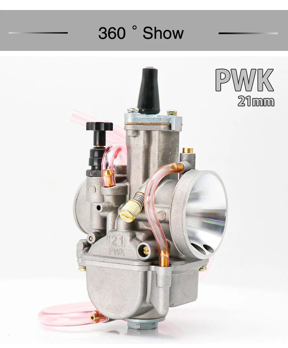 PWK sandblasting motorcycle carburetor kit with seven size options from 21mm to 34mm bore.