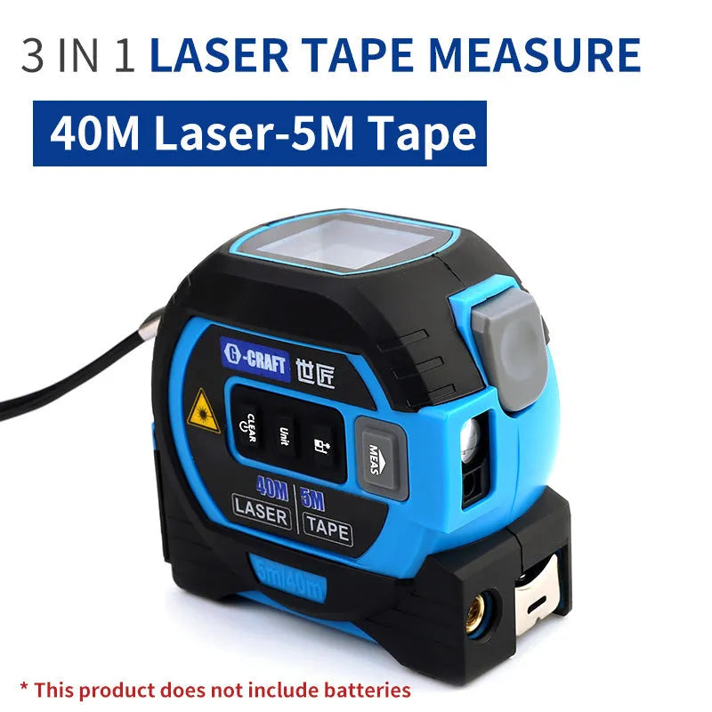 3-in-1 laser tape measure rangefinder with 5m tape ruler and laser cross in blue