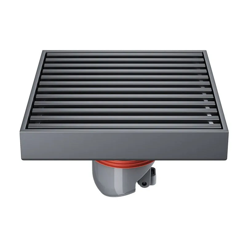 Gun grey 304 stainless steel courtyard floor drain with ABS plastic core measuring 15x15cm