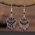 Purple retro court crystal long fringe drop earrings with ethnic style alloy construction