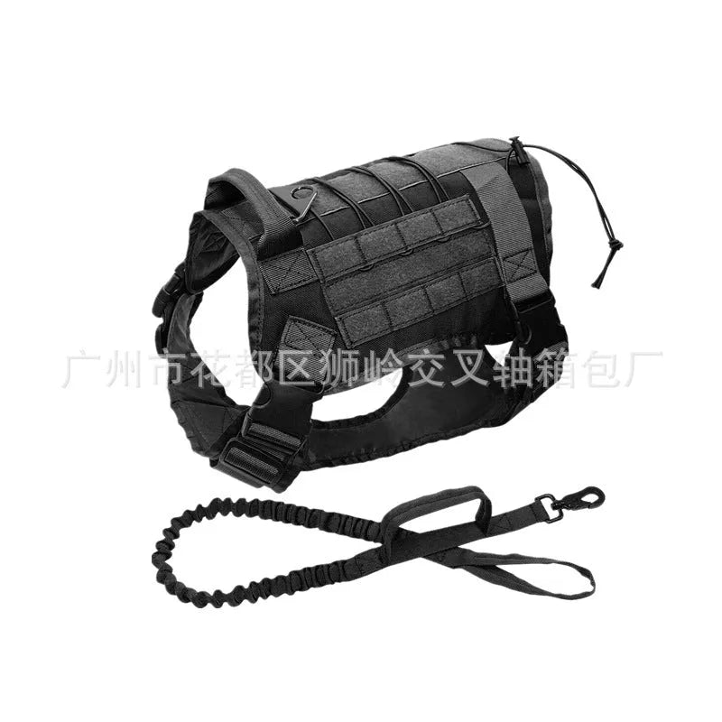 Tactical nylon dog vest with Molle webbing in khaki colour for large breeds