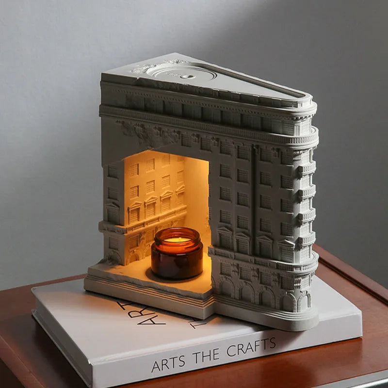 Wukang Building concrete wax lamp in white with Nordic style on a table in a living room