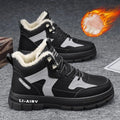 Men's winter ankle boots with thickened velvet lining, high top, lace-up front and EVA sole in Black