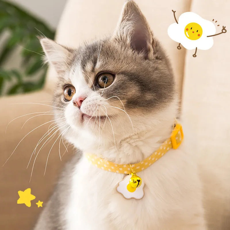 Small adjustable pet collar with bell and bow tie accessory in green, pink, or yellow colours