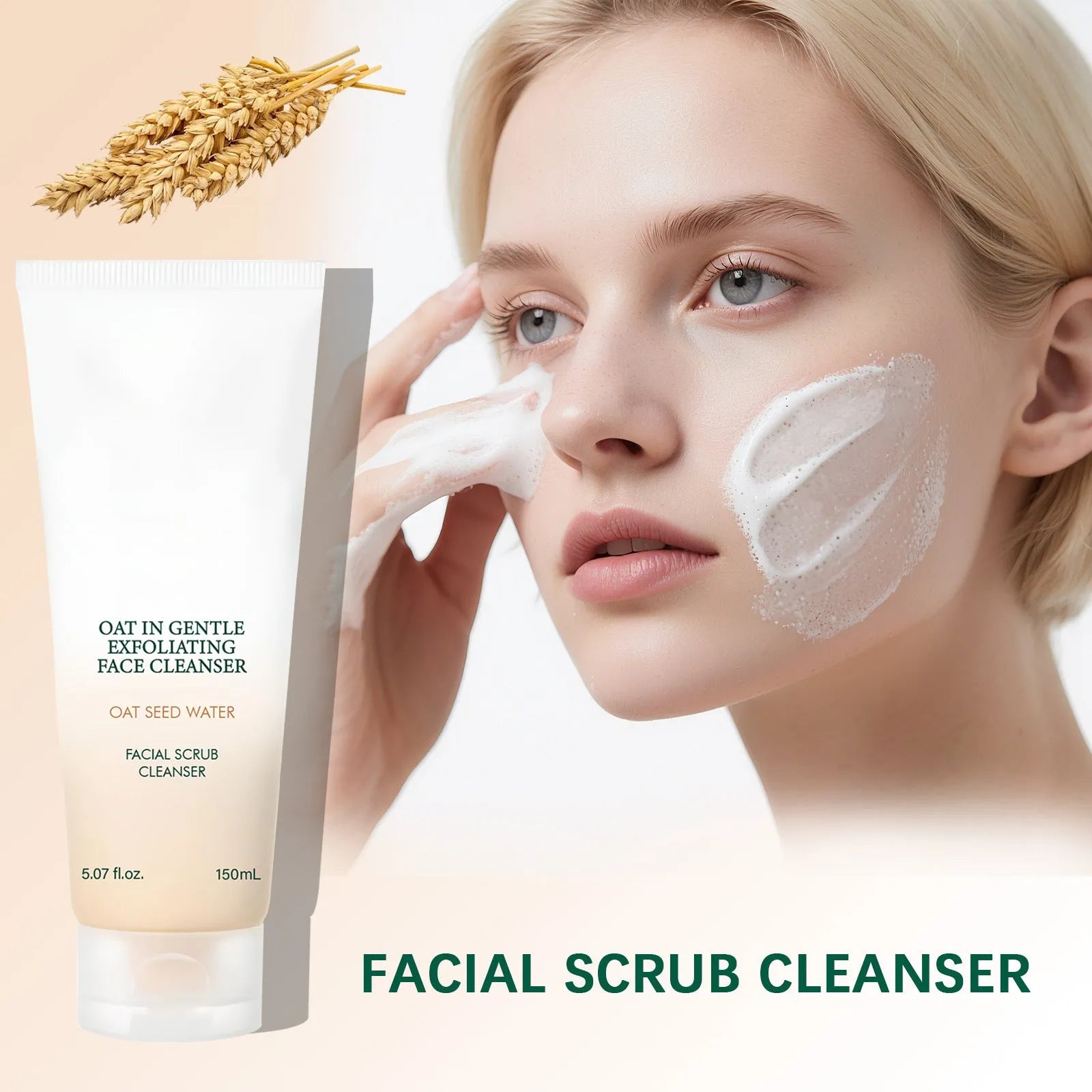 150ml oat facial cleanser foam bottle for oily and dry skin types